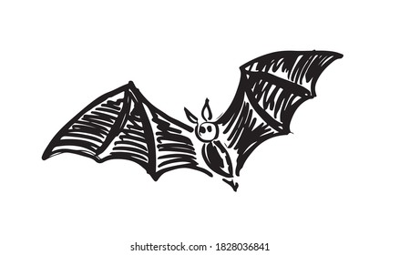 Flying bat, grunge illustration, vector.