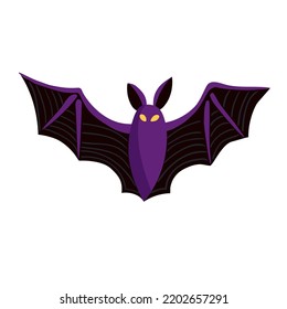 Flying bat Halloween cartoon vector illustration on white background.