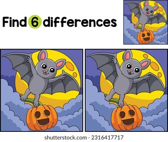 Volando Bat Halloween Encuentra Diferencias