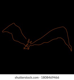 Flying bat. Hand drawn linear doodle sketch. Halloween decor. 