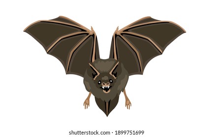 Flying bat horror halloween symbol. Disease carrier animals, virus source. 