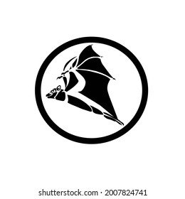 flying bat icon illustration for logo, black and white vector design