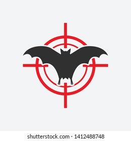 Flying bat icon red target. Insect pest control sign