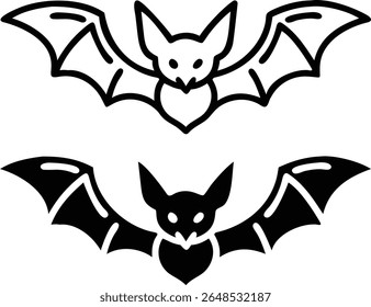 Flying Bat Icons – Black and White Halloween Animal Silhouette Vector Illustration
