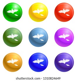 Flying bat icons vector 9 color set isolated on white background for any web design 