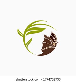 Flying bat logo with nature concept design vector