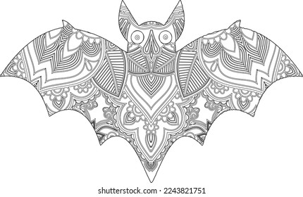 Flying bat mandala coloring page