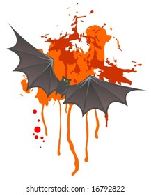 Flying bat on a red spot background. Halloween illustration.