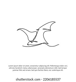 Flying bat one continuous line drawing. Cute decoration hand drawn elements. Vector illustration of minimalist style on a white background.