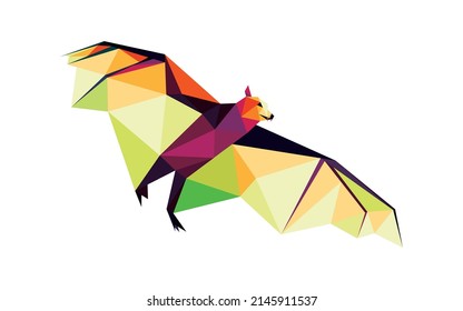 Flying Bat in Polygonal Low poly Colorful. Colorful Abstract of Bat. Flying Bat colorful logo
