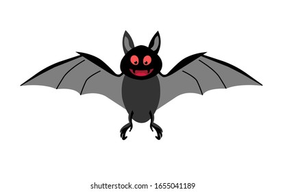  Flying bat. Scary red eyes vampire.Halloween symbol on white background.
