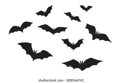 Flying bat set, grunge illustration. Vector.	