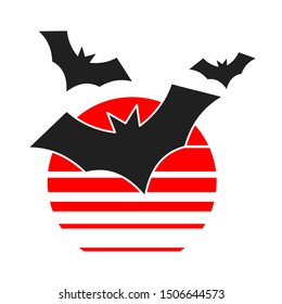 Flying Bat Silhouette during sunset. Flat style. 