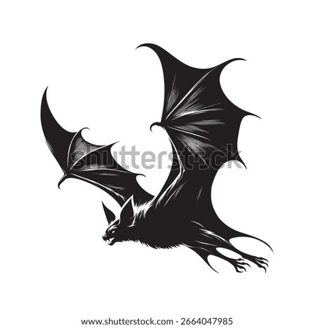 Flying Bat Silhouette – Gothic and Halloween Flat Vector Illustration