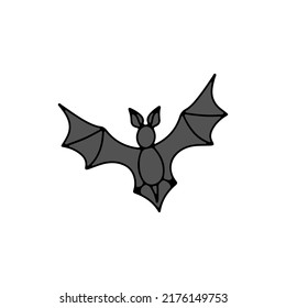 Silhouette de murciélago volador. Ilustración de la línea dibujada a mano en Halloween. Aislado sobre blanco