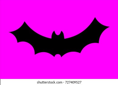 Flying bat silhouette isolated on violet. Vector illustration.