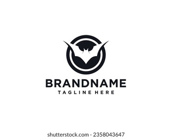 flying bat silhouette logo vector illustration, negative space bat logo