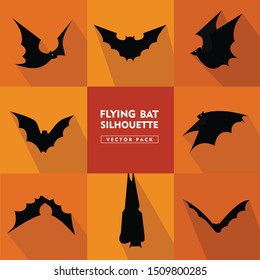 Flying Bat Silhouette of various movement vector packs for design usage. Isolated with orange background. Halloween Component Design.