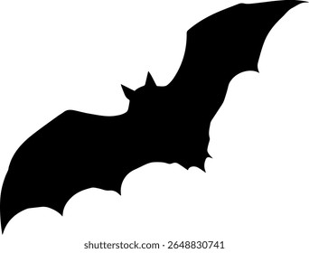Flying Bat Silhouette Vector Black Winged Creature Clipart on White Background
