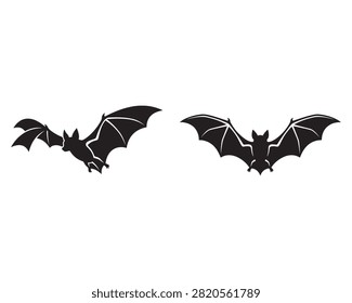 Flying bat silhouettes. Dark nocturnal creatures isolated on a white background.