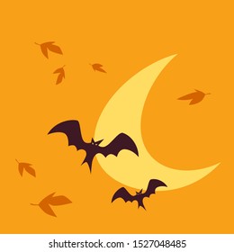 Flying Bat Silhouettes in Moonlight for Halloween