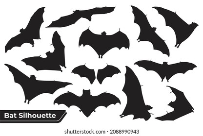 Flying bat silhouettes with wings