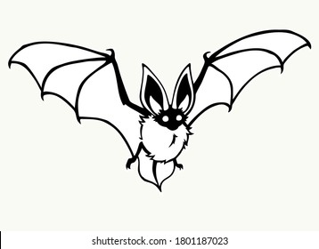 Flying bat. Stylized contour drawing on a white background