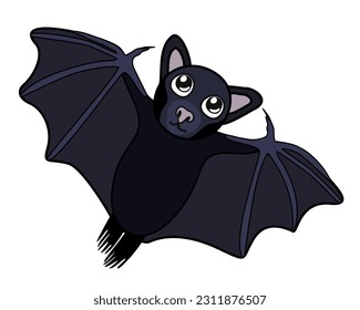 Flying bat. Vector cute illustration isolated on white background.