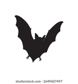  flying bat vector icon. Dark bat silhouette ideal for Halloween, mystery, or wildlife themes.