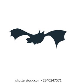 Flying bat vector silhouette illustration. Open wings beast, night animal. Scary vampire and Halloween symbol. Black bird icon isolated on white background