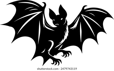 Flying bat vector silhouette image.