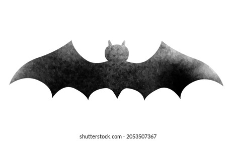 Flying bat, vector with watercolor texture. Halloween animal
