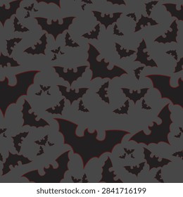 Flying bats creating a seamless pattern on a dark background, evoking a spooky halloween theme
