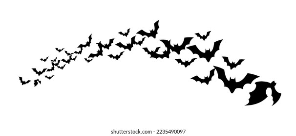 Flying bats flock isolated on transparent background. 