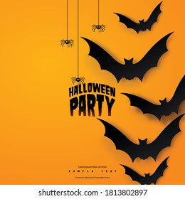 Fliegendes Fledermäusen zu Halloween, modernem Hintergrund. Minimalistisches Creative Design Konzept.