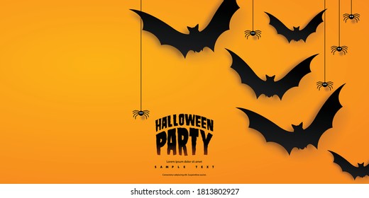 Flying Bats for Halloween Modern Background. Minimalist Creative Design Concept.