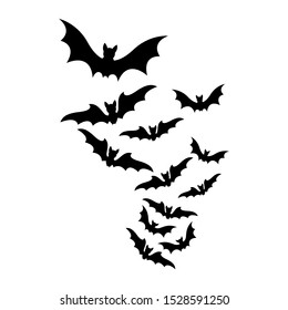flying bats halloween swarm silhouette isolated on white background