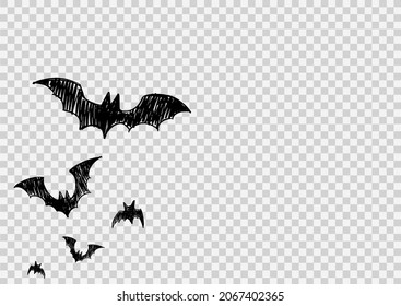 Estilo de pincel dibujado a mano por murciélagos voladores aislados en fondo png o transparente.Recursos gráficos para Halloween.Ilustración vectorial