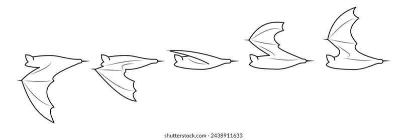 Flying bats line element. black outline isolated white background
