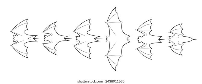 Flying bats line element. black outline isolated white background
