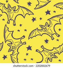 Flying Bats Night Stars Seamless Happy Stock Vector (Royalty Free ...