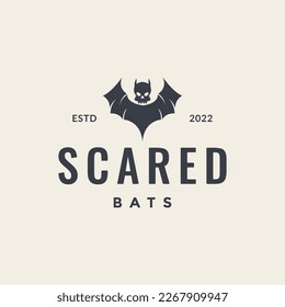flying bats nocturnal skull scare night flapping wings hipster logo design vector icon illustration