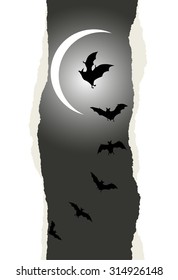 Flying bats on full moon background. Halloween background with place for your text