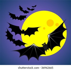 Flying bats on a moon background. Halloween illustration.