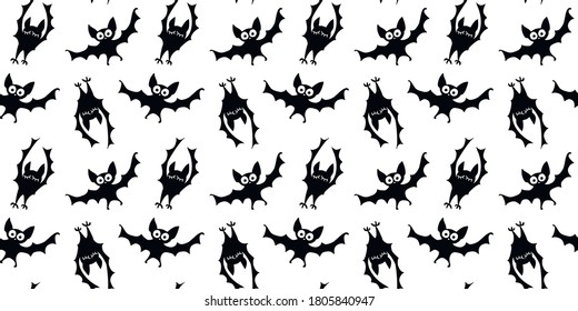 Flying bats seamless pattern. Cute Spooky vector Illustration. Halloween background and texture in cartoon gothic style