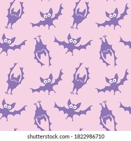 Flying bats seamless pattern. Cute Spooky vector Illustration. Halloween background and texture in cartoon style