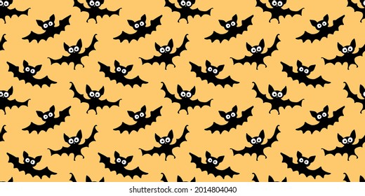 Flying bats seamless pattern. Cute Spooky vector Illustration. Halloween backgrounds and textures in flat cartoon gothic style. Black silhouettes animals