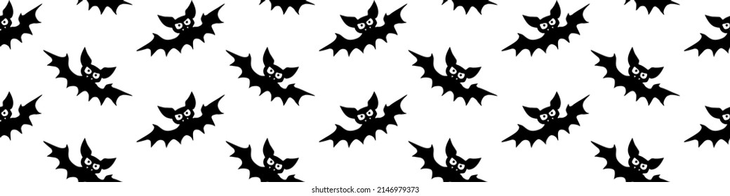 Flying bats seamless pattern. Cute Spooky vector Illustration. Halloween backgrounds and textures in flat cartoon gothic style. Black silhouettes animals on sky.