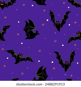 Flying bats seamless pattern. Modern halloween print. Great for textile, fabric, wallpaper, wrapping, scrapbook and packaging