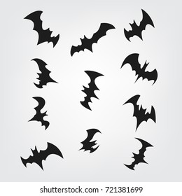 Flying Bats Set for Halloween. Black Silhouette. Printable Party, Event, and Halloween 
 Element for Decoration.